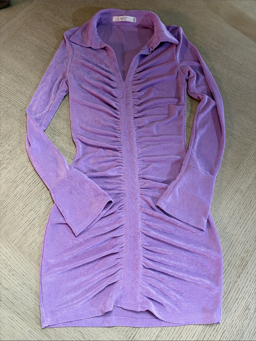 Ruched Lilac Long-Sleeve Shirt Dress